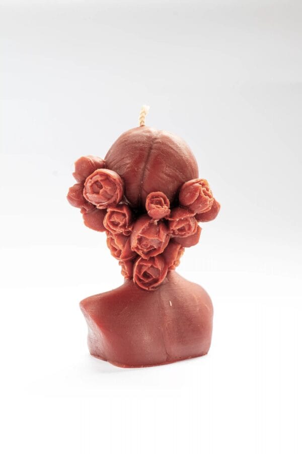 Vela de cera de abeja floral | Eve vela en forma de busto de mujer de mujer hecho a mano en españa de espalda