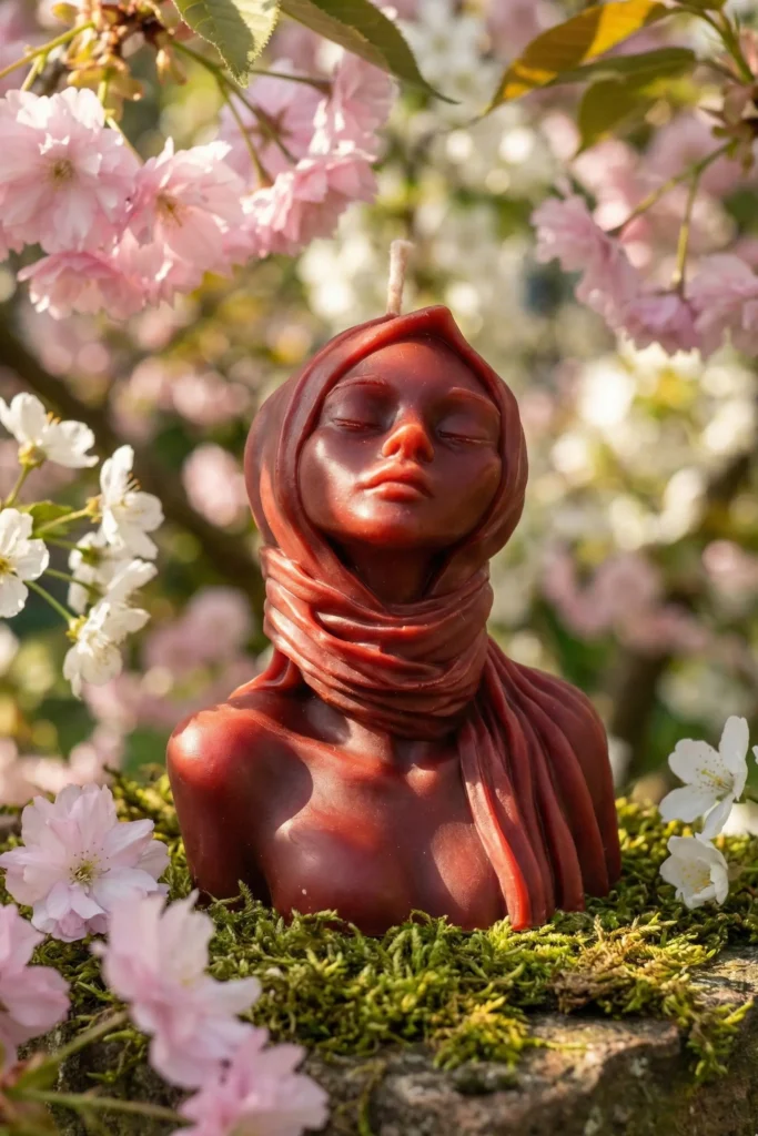 Velas con flores decorando mesa primaveral con luz natural