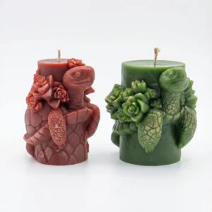 Set de 2 Velas de cera de abeja diseños florales en forma de tortugas y cactus para amantes de las plantas y regalo perfecto para el dia de la madre hecho a mano en Lucy´s Luz
