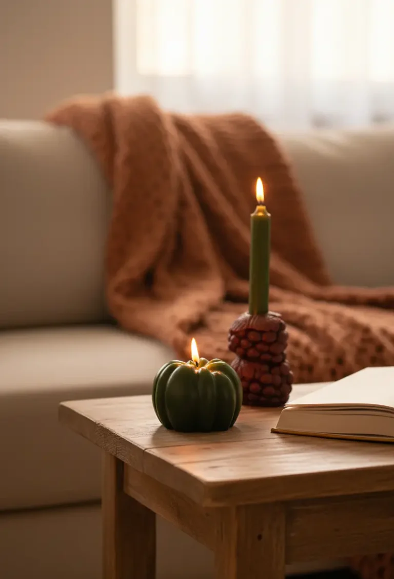 ¿No sabes cuándo empezar a decorar para otoño? Te damos la fecha clave y una guía de estilo en 3 pasos para transformar tu casa con un ritual consciente y elegante.. velas para decorar otoño hechas a mano en Lucy´s Luz, desde España