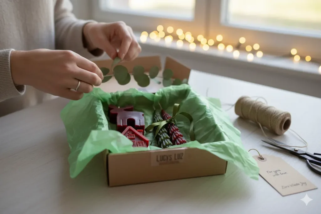 Packs de regalo para Navidad. Empaquetados especialmente para ti, un regalo original que será especial para regalar a los tuyos en estas fiestas. Hecho y empaquetado a mano especialmente desde España, en Lucy´s Luz.