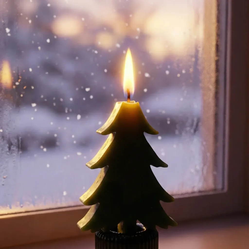 vela de cera de abeja encendida creando luz cálida en invierno.
hecho a mano en Lucy´s luz